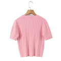 Short sleeved embroidery college style knitted sweater