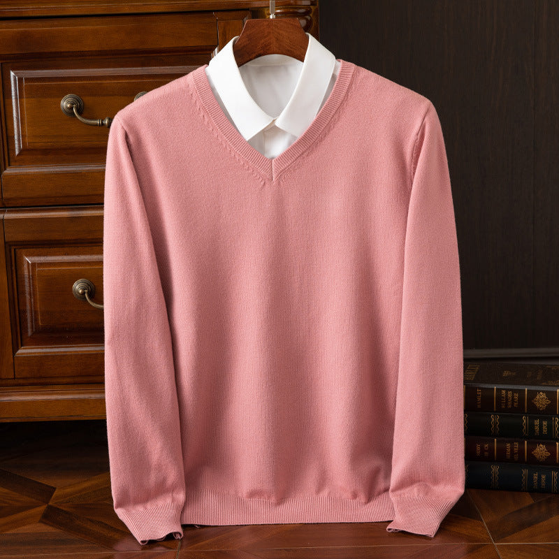 Autumn/Winter Knitwear V-Neck Men's Pullover Basic Shirt Casual Business Knitwear Loose Fashion Solid Color Long Sleeve Sweater