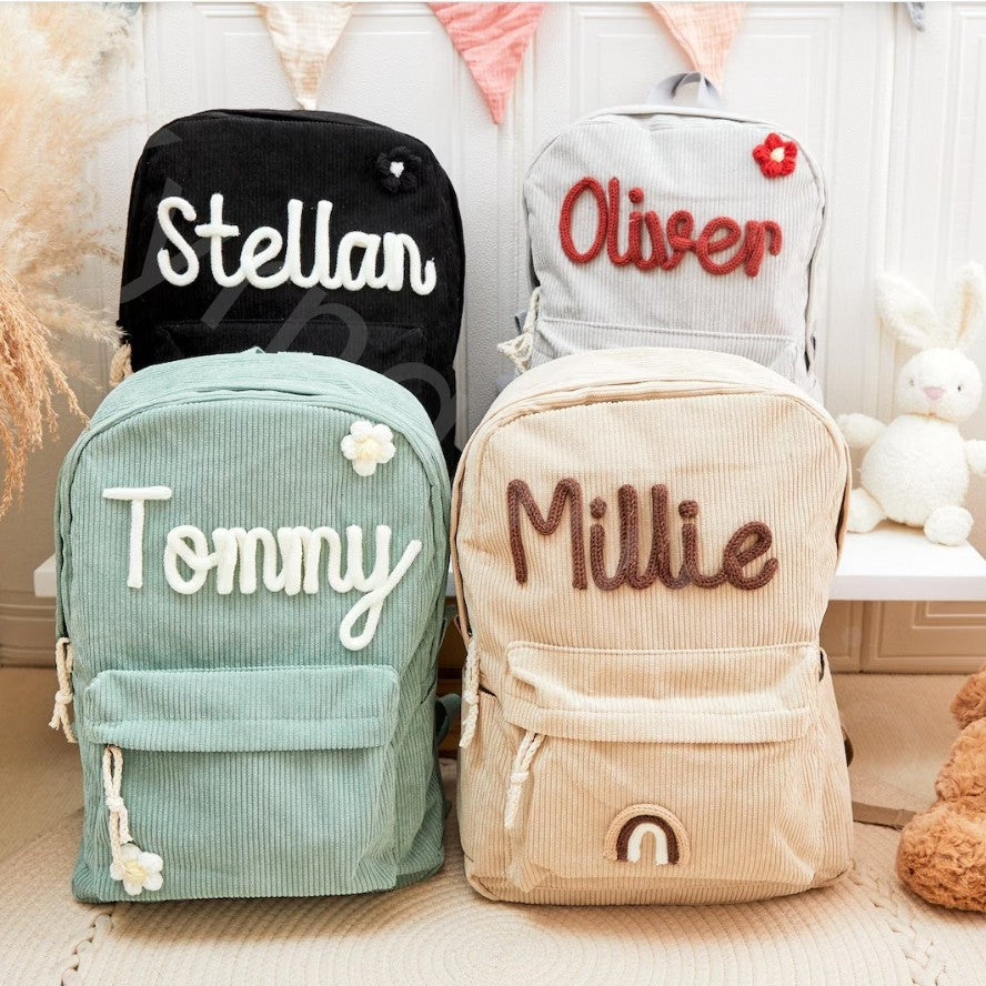 Cross-border Cute Corduroy Large Capacity Backpack with Adhesive for Letters, Kids and Students School Bag