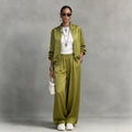 Satin set with hanging wide leg pants and drawstring two-piece set