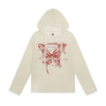 Lace Butterfly Applique Hoodie Lightweight Breathable Lace Trim Sweet Style Long Sleeve