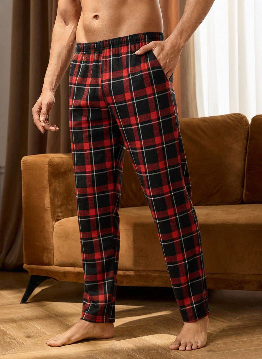 Casual Plaid Flannel Lightweight Sleep Pants with Pockets, Oversized Loose Fit Long Pants for Men