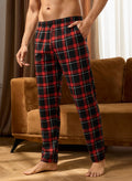 Casual Plaid Flannel Lightweight Sleep Pants with Pockets, Oversized Loose Fit Long Pants for Men