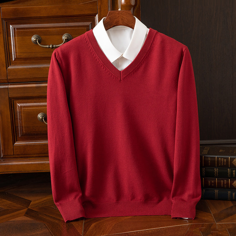 Autumn/Winter Knitwear V-Neck Men's Pullover Basic Shirt Casual Business Knitwear Loose Fashion Solid Color Long Sleeve Sweater