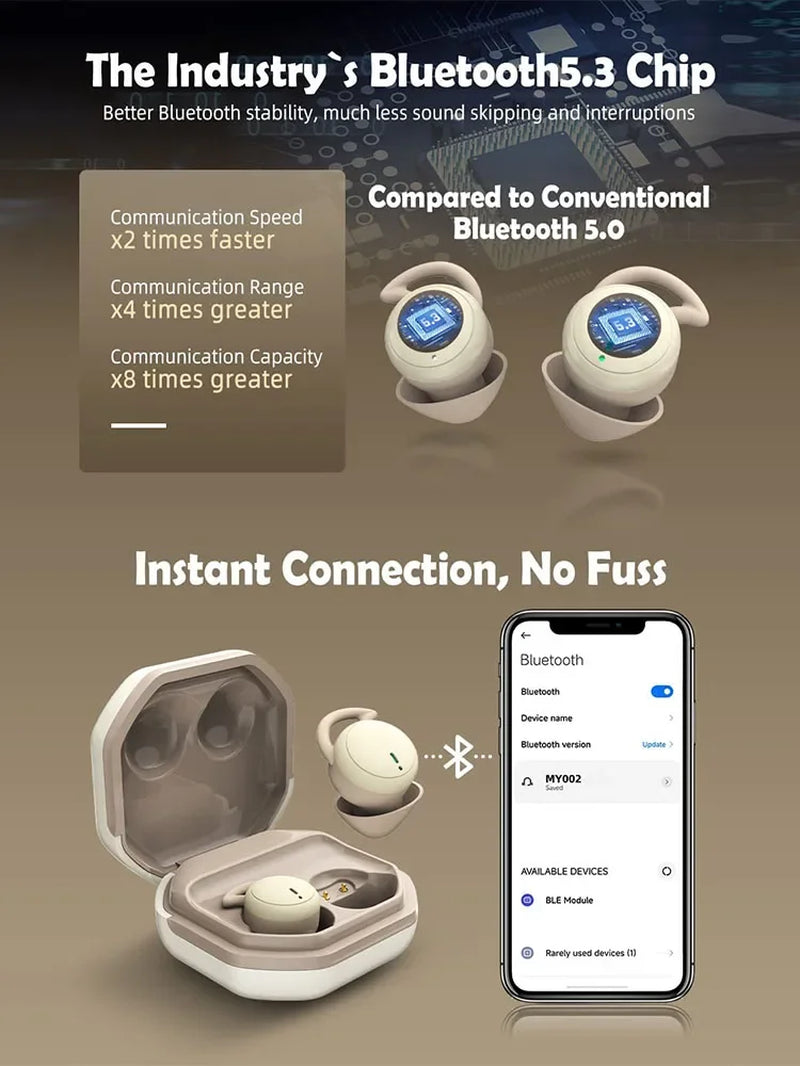 Sleep Earbuds Invisible Small Bluetooth Earbuds Mini Wireless Earbuds Comfortable Noise Blocking for Side Sleeping Home Work