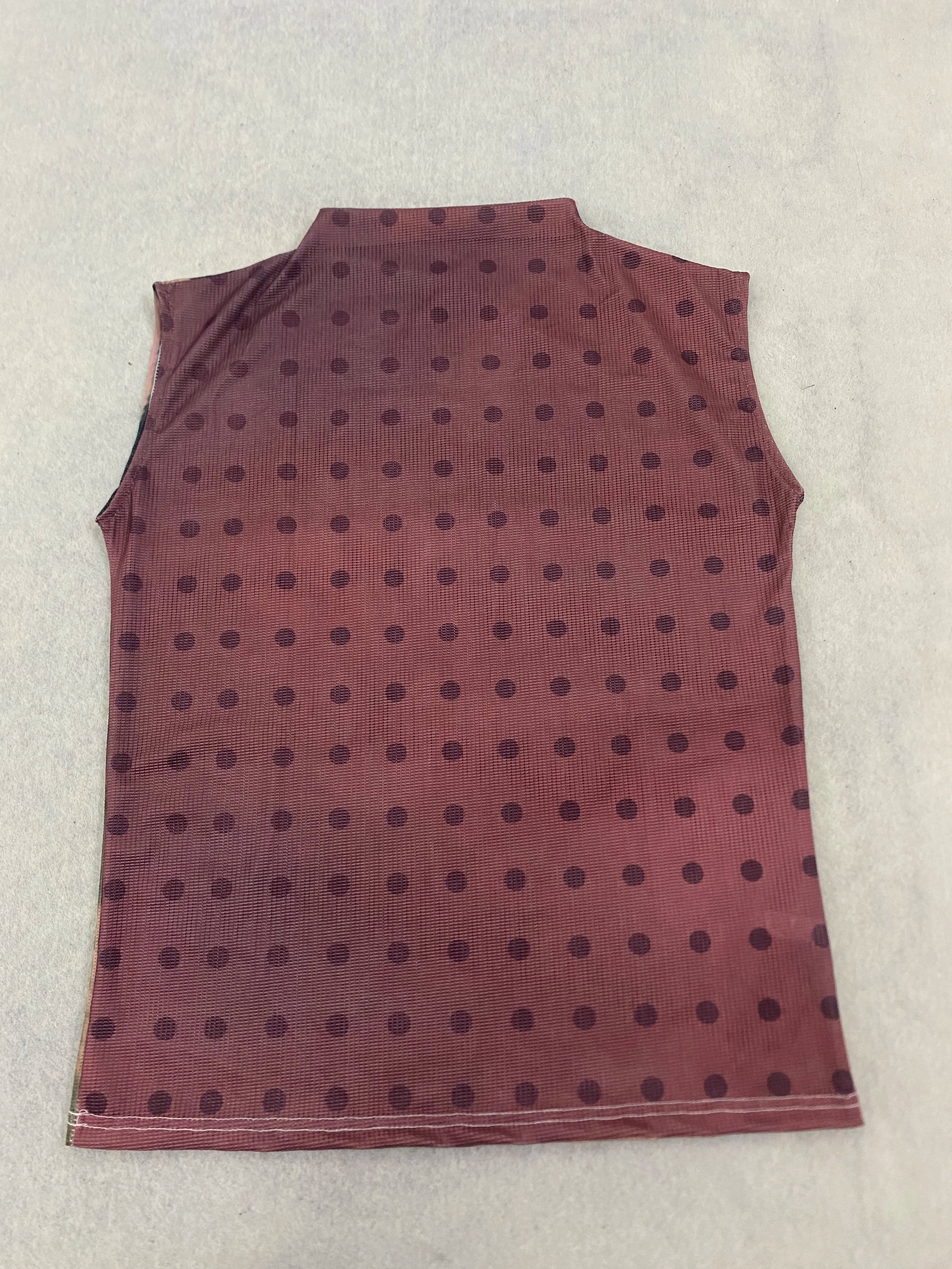 Y2K American Retro Worn Dark Base Lazy Eyeglass Kitten Half High Neck Sleeveless Fitted Waist Unique Blouse