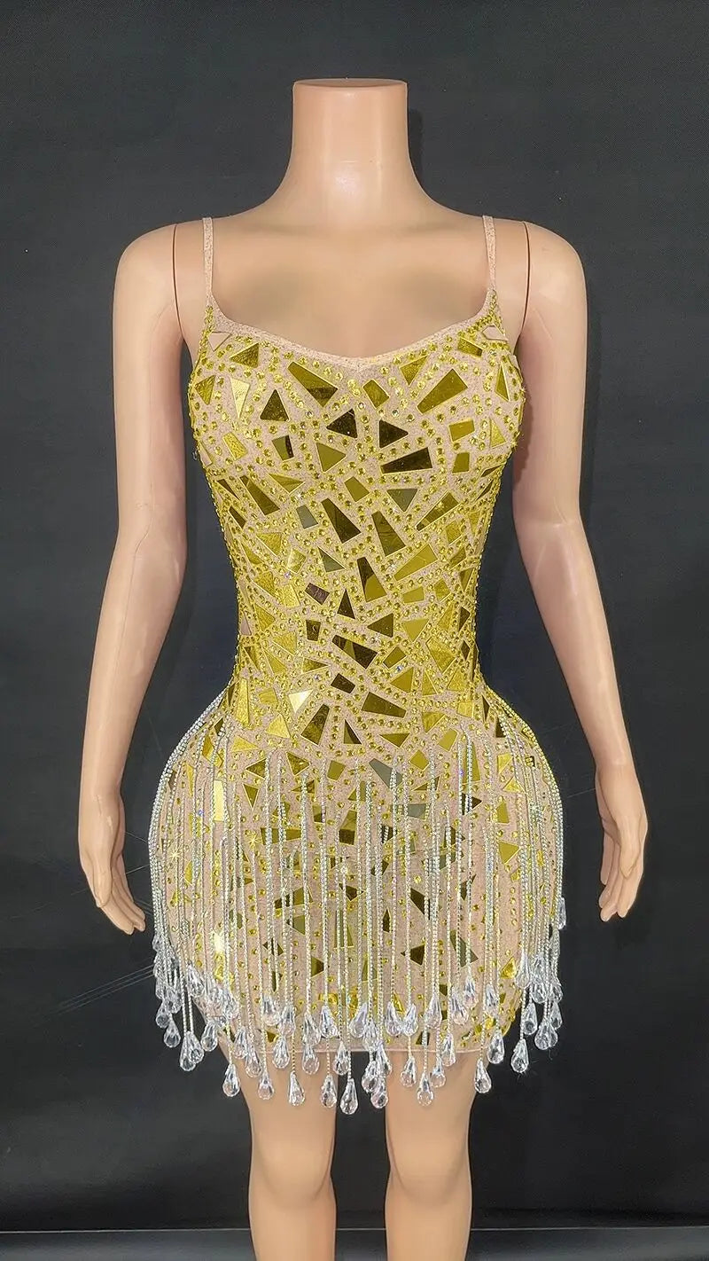 Waterdrop suspender eyeglass chain dress for club event, night club stage performance attire