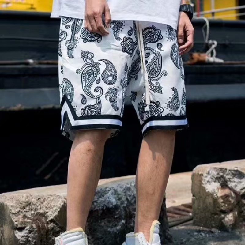 Drawstring shorts men's loose fashion straight leg casual sports quarter pants