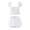 Spicy girl cotton lace top+lace skirt pants set