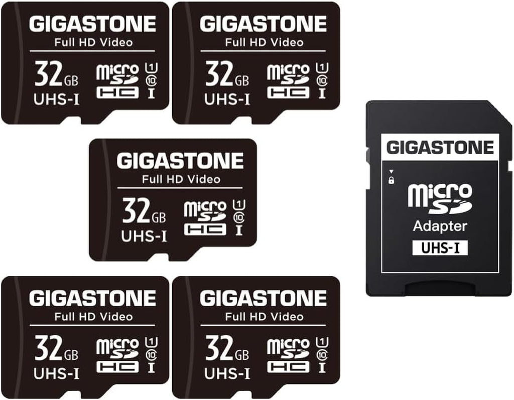 32GB Micro SD Card 5-Pack, Full HD Video, Surveillance Security Cam Action Camera Drone, 90Mb/S Micro SDHC UHS-I U1 C10 Class 10