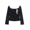 One-Shoulder Tie-Dye Long Sleeve T-Shirt for Women Lace Trim Belted Short Fitted