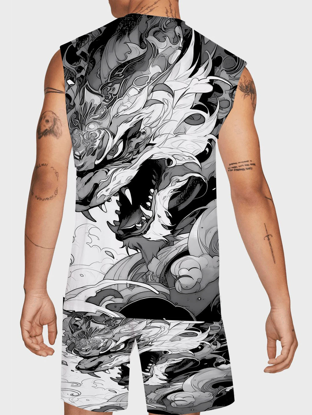 Men's Hawaiian Print Tank Top and Shorts Set Vibrant Polyester Summer Beach Suit Standard Size