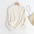 Style V-Neck Long Sleeve Cable Knit Sweater for Women