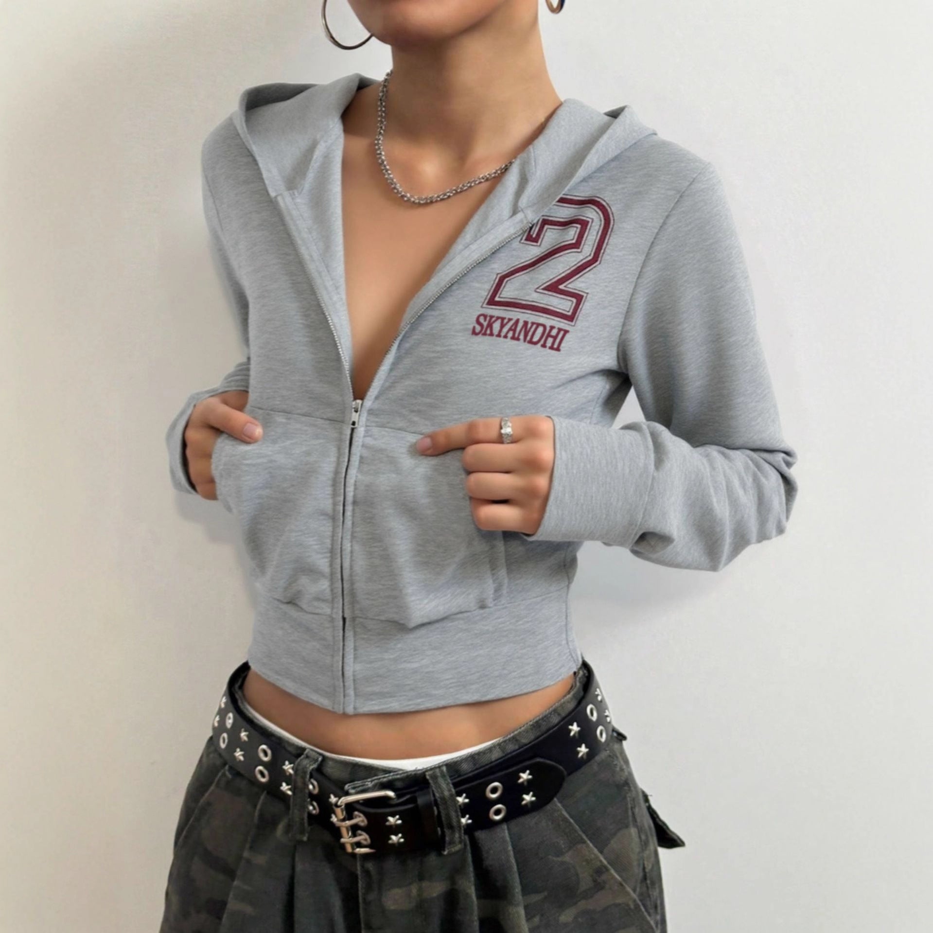 Long sleeved hooded cardigan with zipper women's hoodie