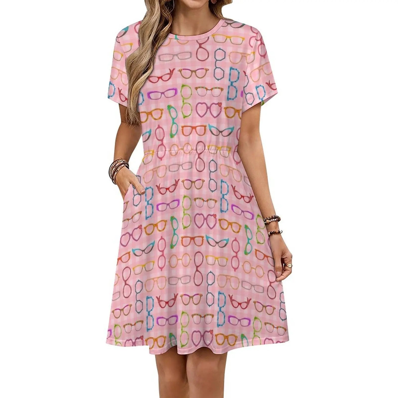 Eyeglasses Retro Modern Hipster Pink Gingham Ver 2 Boho Chic Dress Elegant Fashion Beach Wedding Party Gown Retro Eyeglasses