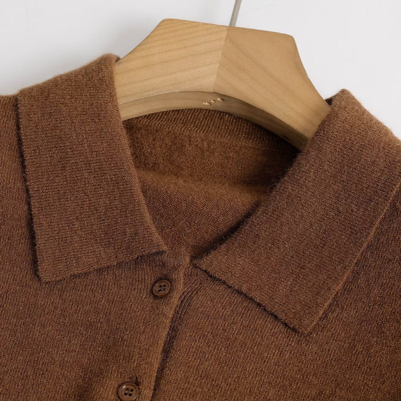 Style Plain Long Sleeve Polo Collar Knit Cardigan