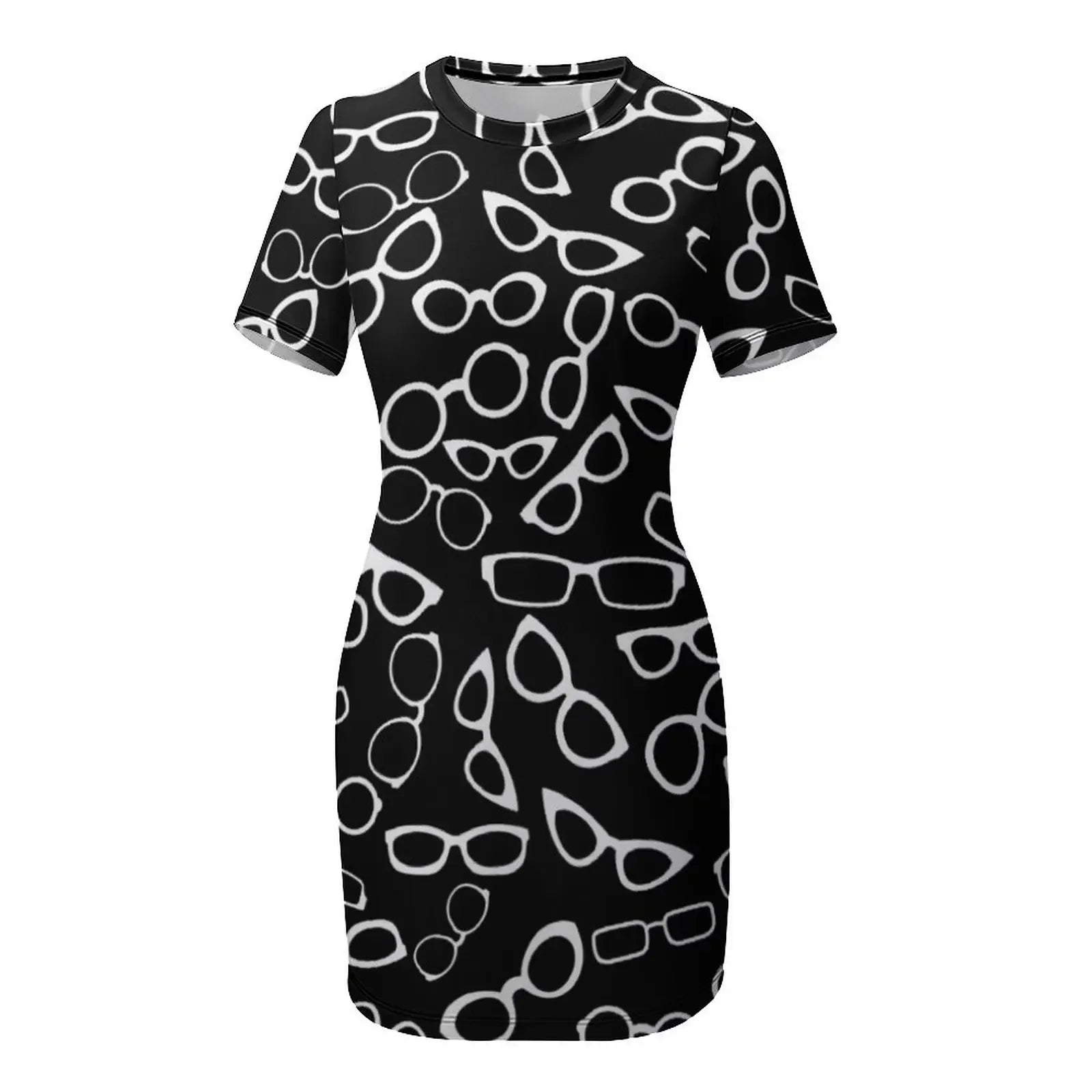 Various Shaped Eyeglasses Pattern - White Short-Sleeved Dress wedding dresses for woman sexy dress womens clothing Dress