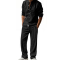 Casual Loose Breathable Linen Stand-up Collar Shirt and Long Pants Set for MenSpring and Autumn Wear