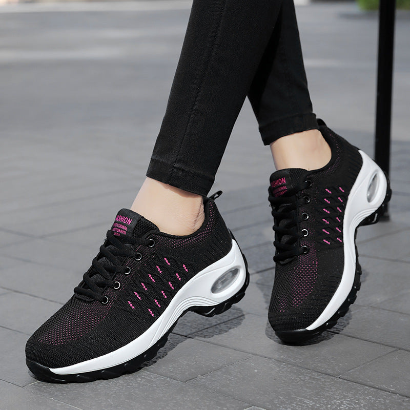 Women's shoes, mesh running shoes, casual single shoes, air-cushioned shoes, black soft-soled women's dancing trendy shoes