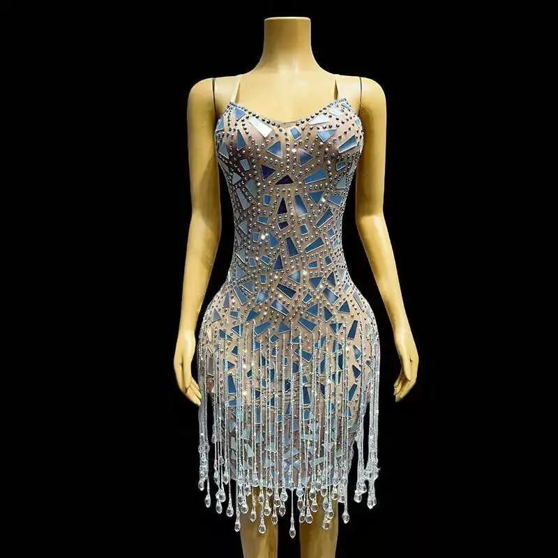 Waterdrop suspender eyeglass chain dress for club event, night club stage performance attire