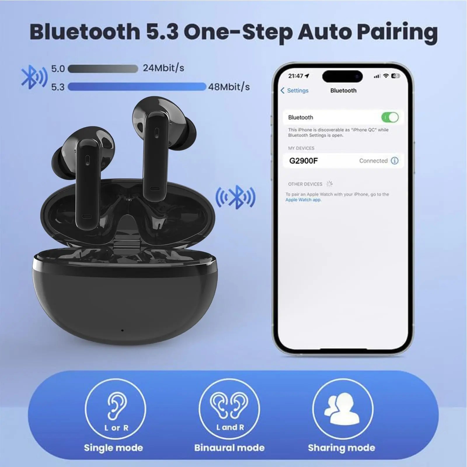 Bluetooth 5.3 Wireless Earbuds with Charging Case Dolby Sound with Mic Bluetooth Headphones for Samsung Galaxy S24 S23 S22 Ultra