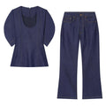 Bubble sleeve denim shirt+denim suit
