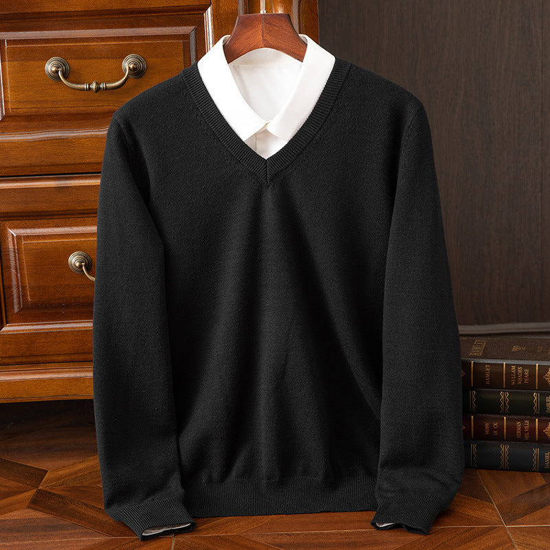 Autumn/Winter Knitwear V-Neck Men's Pullover Basic Shirt Casual Business Knitwear Loose Fashion Solid Color Long Sleeve Sweater