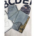 Deconstructed Plaid Patchwork Denim Pants for Men
