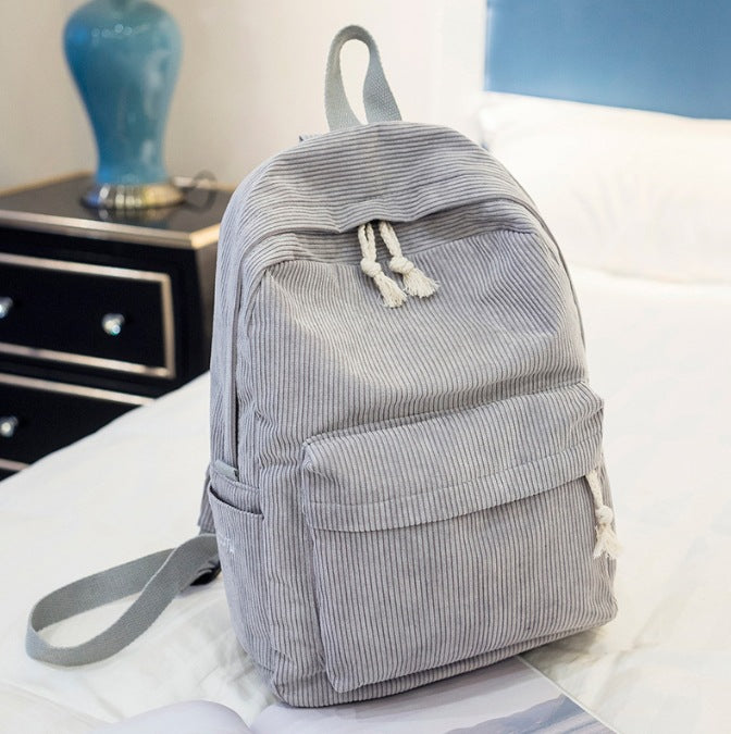 Cross-border Cute Corduroy Large Capacity Backpack with Adhesive for Letters, Kids and Students School Bag