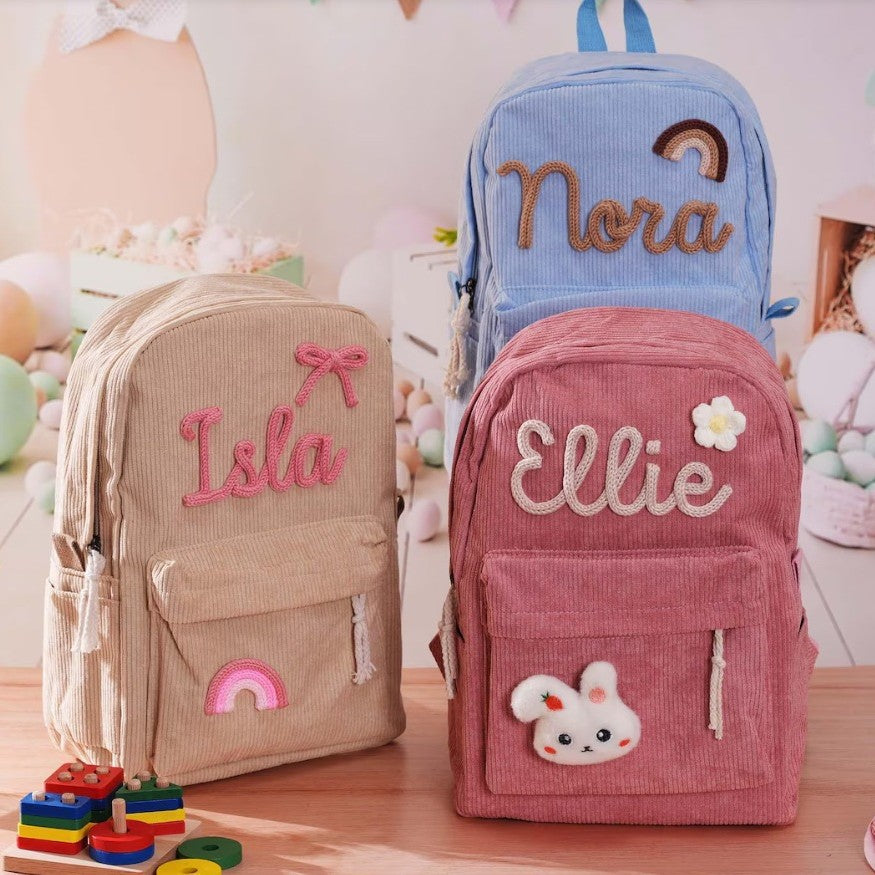Cross-border Cute Corduroy Large Capacity Backpack with Adhesive for Letters, Kids and Students School Bag