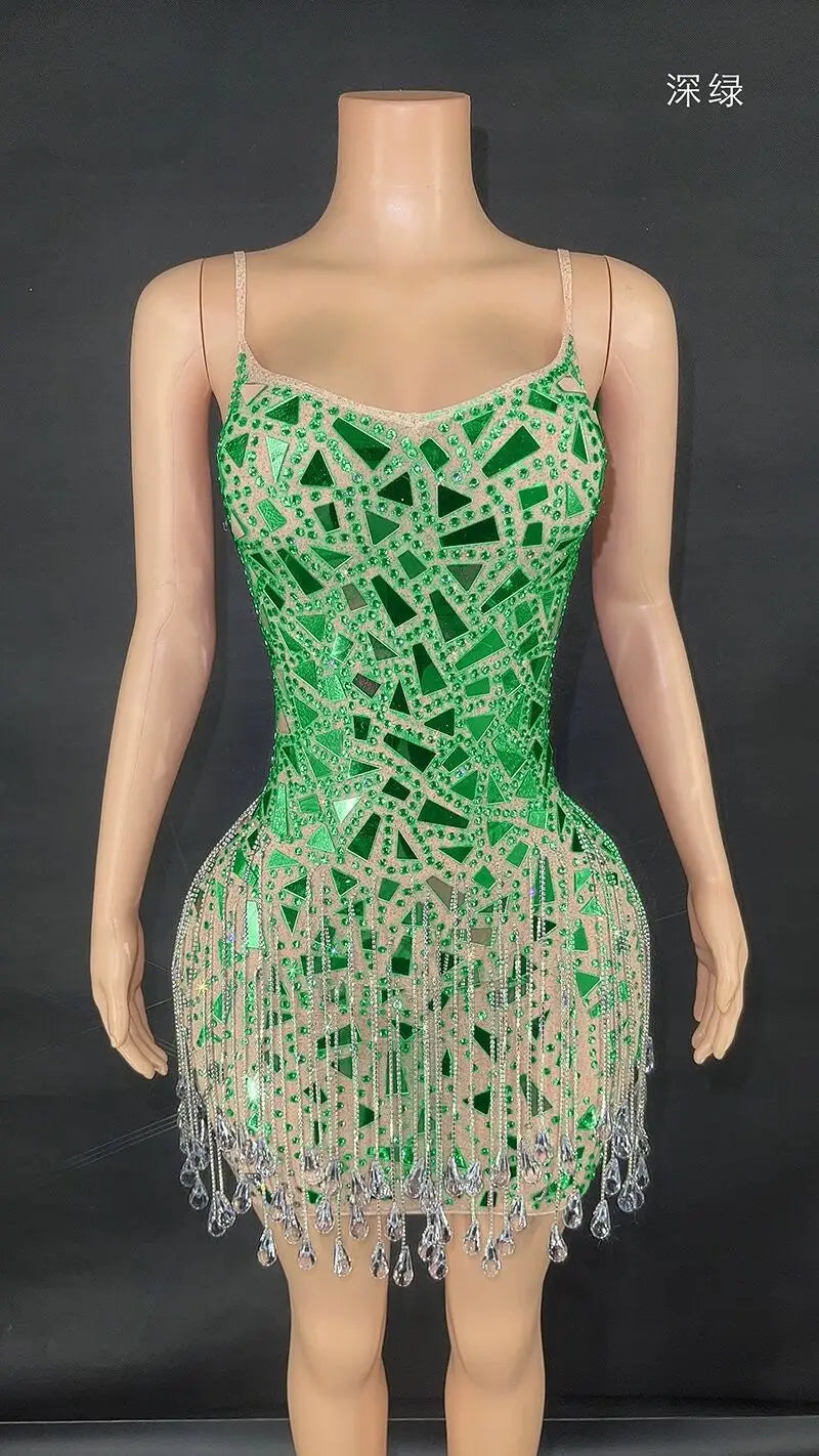 Waterdrop suspender eyeglass chain dress for club event, night club stage performance attire