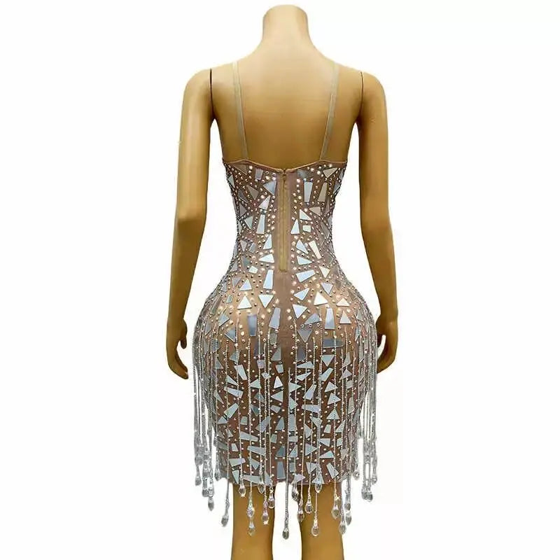Waterdrop suspender eyeglass chain dress for club event, night club stage performance attire