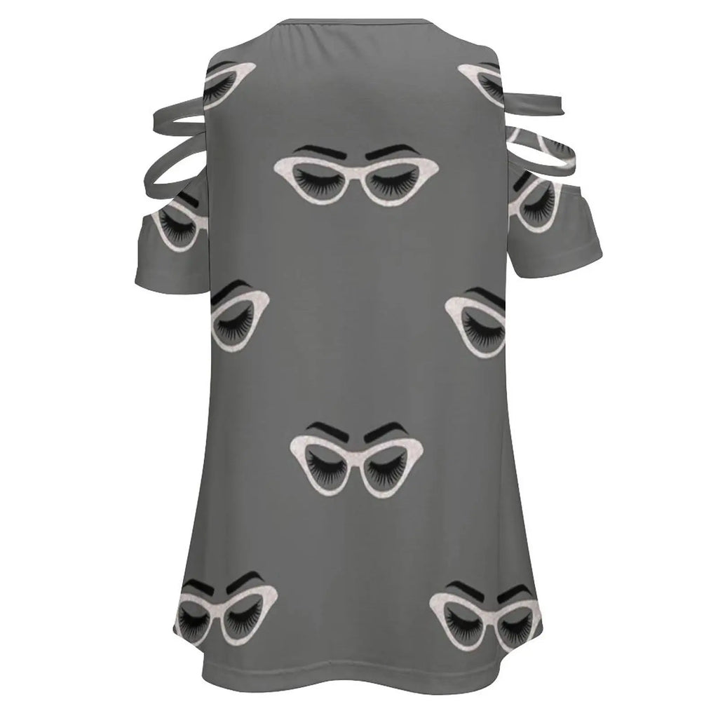 Lashes And Glasses Women Zipper Sexy Printed Vintage T Shirts Tops Full Print T-Shirt Lashes Lash Glasses Glass Eye Lashes