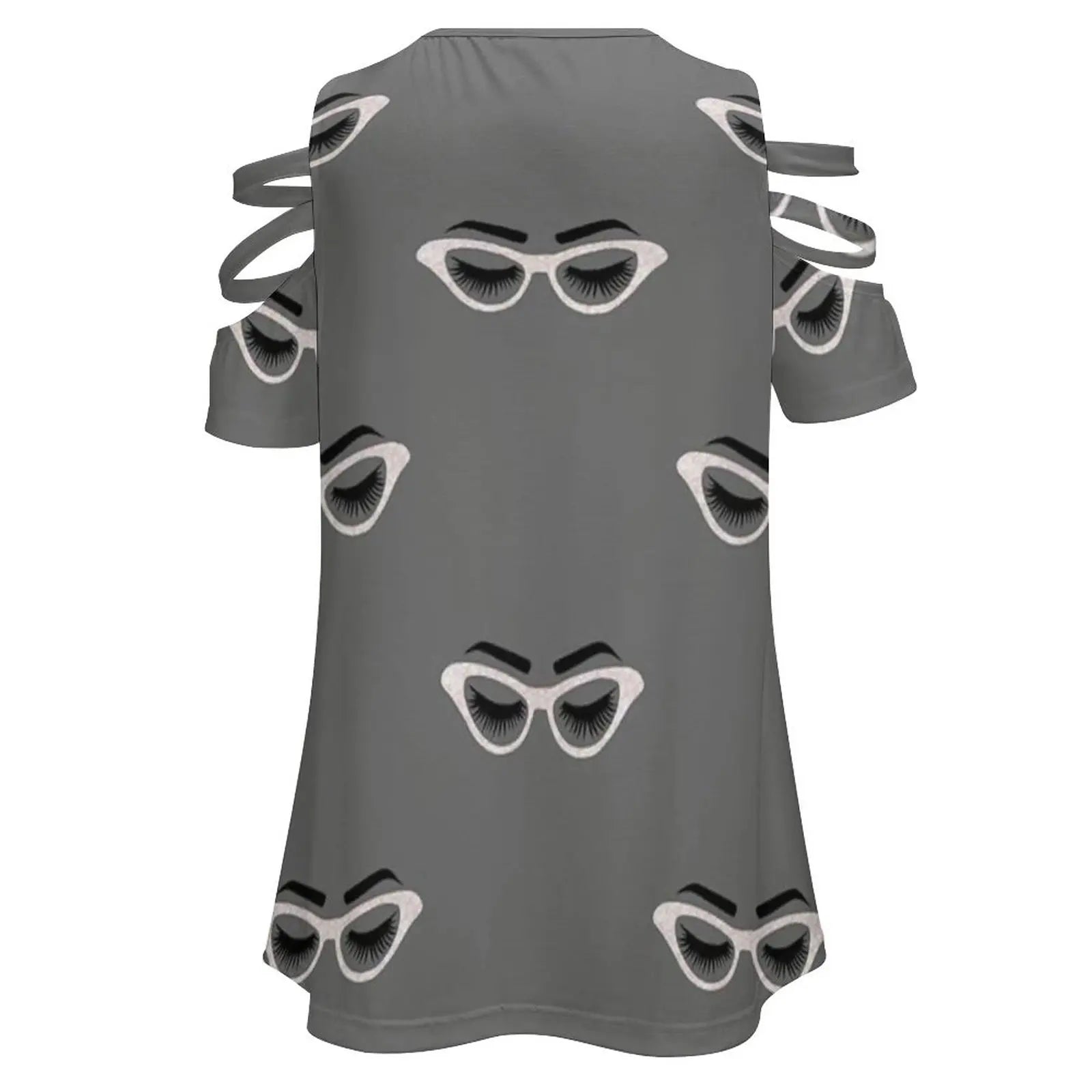 Lashes And Glasses Women Zipper Sexy Printed Vintage T Shirts Tops Full Print T-Shirt Lashes Lash Glasses Glass Eye Lashes