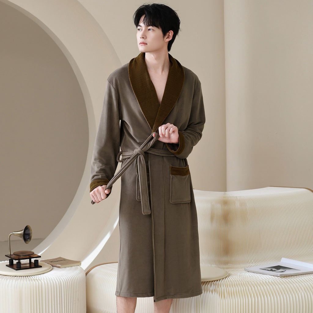 Winter Sleeping Robe for Men, Thickened and Warm, Medium to Long Robe for Men