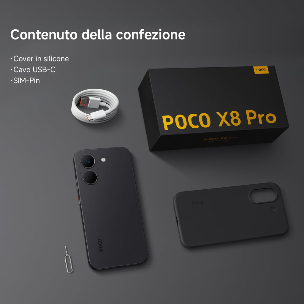 POCO X8 Pro, Smartphone 8+512GB, Nero, Dimensity 8500-Ultra | Batteria 6500mAh (typ), Display AMOLED ultra luminoso, Fotocamera 50MP con OIS, Garanzia 2 anni+1 anno extra