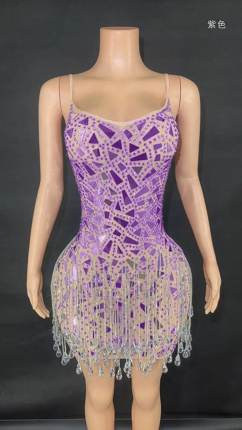 Waterdrop suspender eyeglass chain dress for club event, night club stage performance attire
