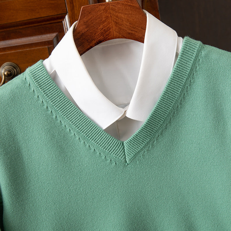 Autumn/Winter Knitwear V-Neck Men's Pullover Basic Shirt Casual Business Knitwear Loose Fashion Solid Color Long Sleeve Sweater