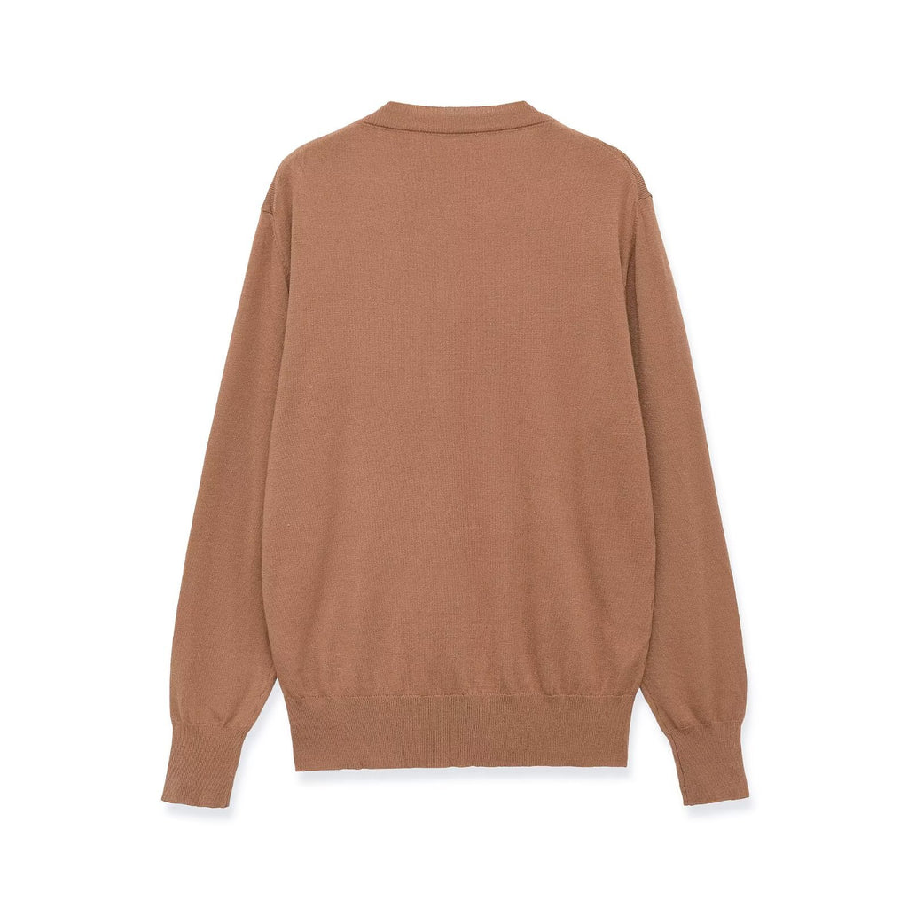 Long sleeved round neck patchwork knit sweater
