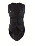 2026 New European Medieval Men's Gothic Vest, Halloween Stage Costume, Button Lapel, Slim Fit, Mid-Length Black Waistcoat