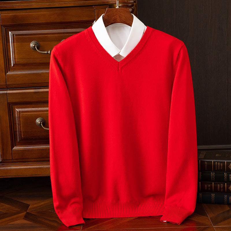 Autumn/Winter Knitwear V-Neck Men's Pullover Basic Shirt Casual Business Knitwear Loose Fashion Solid Color Long Sleeve Sweater