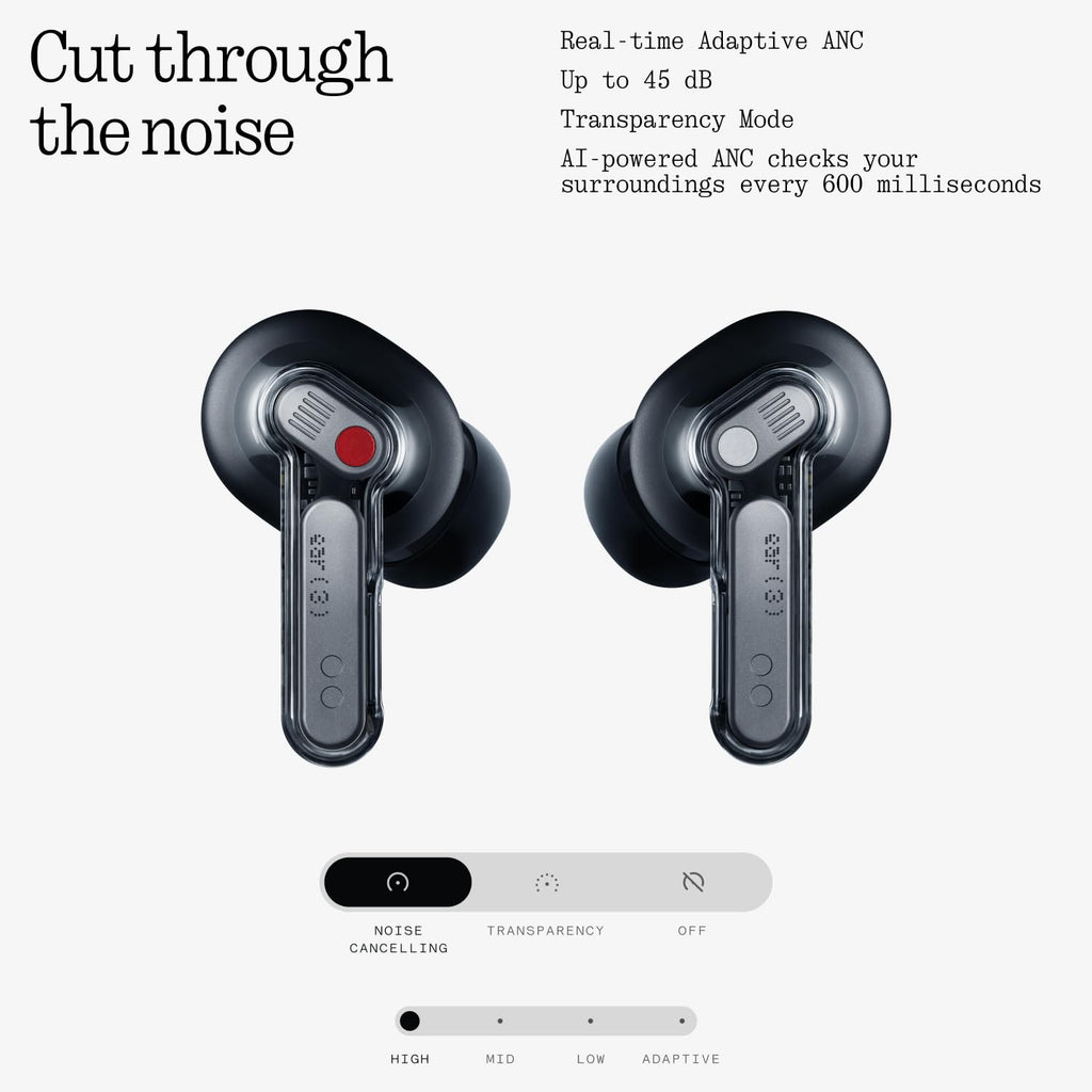 Nothing Ear (3) Auricolari Wireless In-Ear, Cancellazione Adattiva del Rumore, Audio Hi-Res compatibile con LDAC, Super Mic, IP54, Ricarica Rapida, 22 Ore di Autonomia, Android e iOS – Bianco