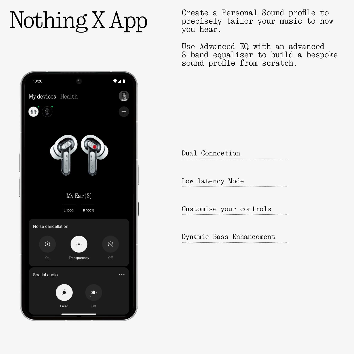 Nothing Ear (3) Auricolari Wireless In-Ear, Cancellazione Adattiva del Rumore, Audio Hi-Res compatibile con LDAC, Super Mic, IP54, Ricarica Rapida, 22 Ore di Autonomia, Android e iOS – Bianco