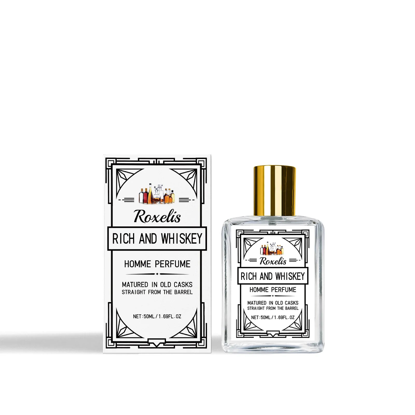 Perfume Roxelis Whiskey Scent Exuda Elegancia Encanto Duradero Aumenta la Confianza Nivel de Fragancia Ligero Perfume en Spray para Hombres 50ml