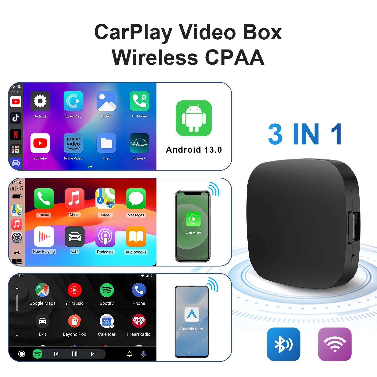Android 13 Carplay Android 3 in 1 Ai Box Carplay Android Box Quad Core with Play Store Youtube Netflix Android Plug and Play