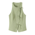 Bow tie hanging neck collar top+skirt and pants set