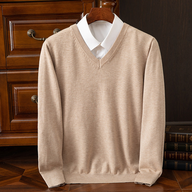 Autumn/Winter Knitwear V-Neck Men's Pullover Basic Shirt Casual Business Knitwear Loose Fashion Solid Color Long Sleeve Sweater