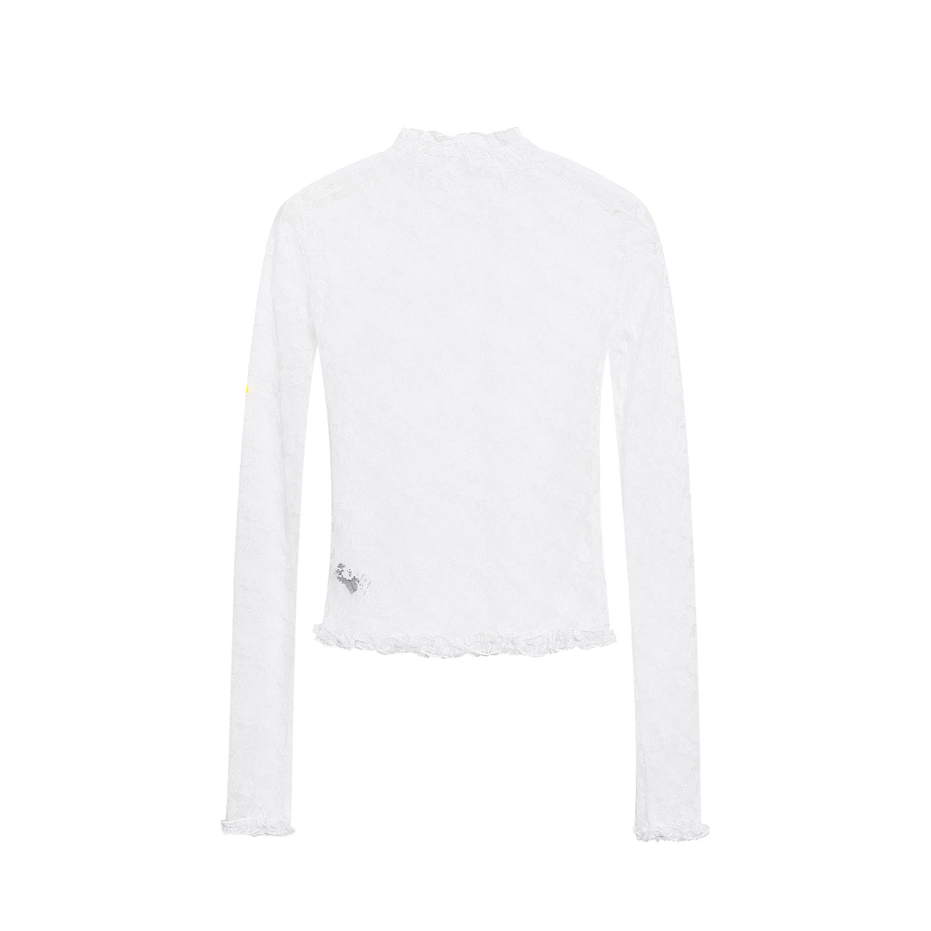 Neck Ruffled Lace Top for Women, Slim Fit Long Sleeve Mesh Inner Layer with Lace Trim
