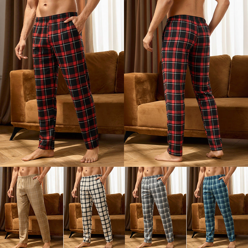 Casual Plaid Flannel Lightweight Sleep Pants with Pockets, Oversized Loose Fit Long Pants for Men
