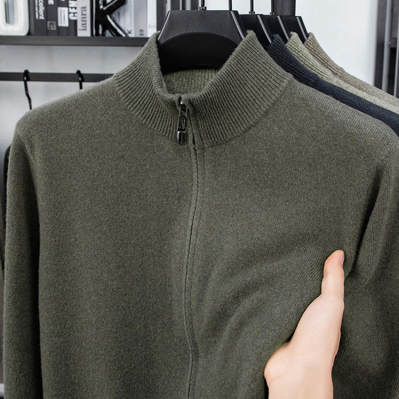 Wool Cardigan for Men, Knitted Sweater Coat, Casual Mid-Aged Men's Outerwear